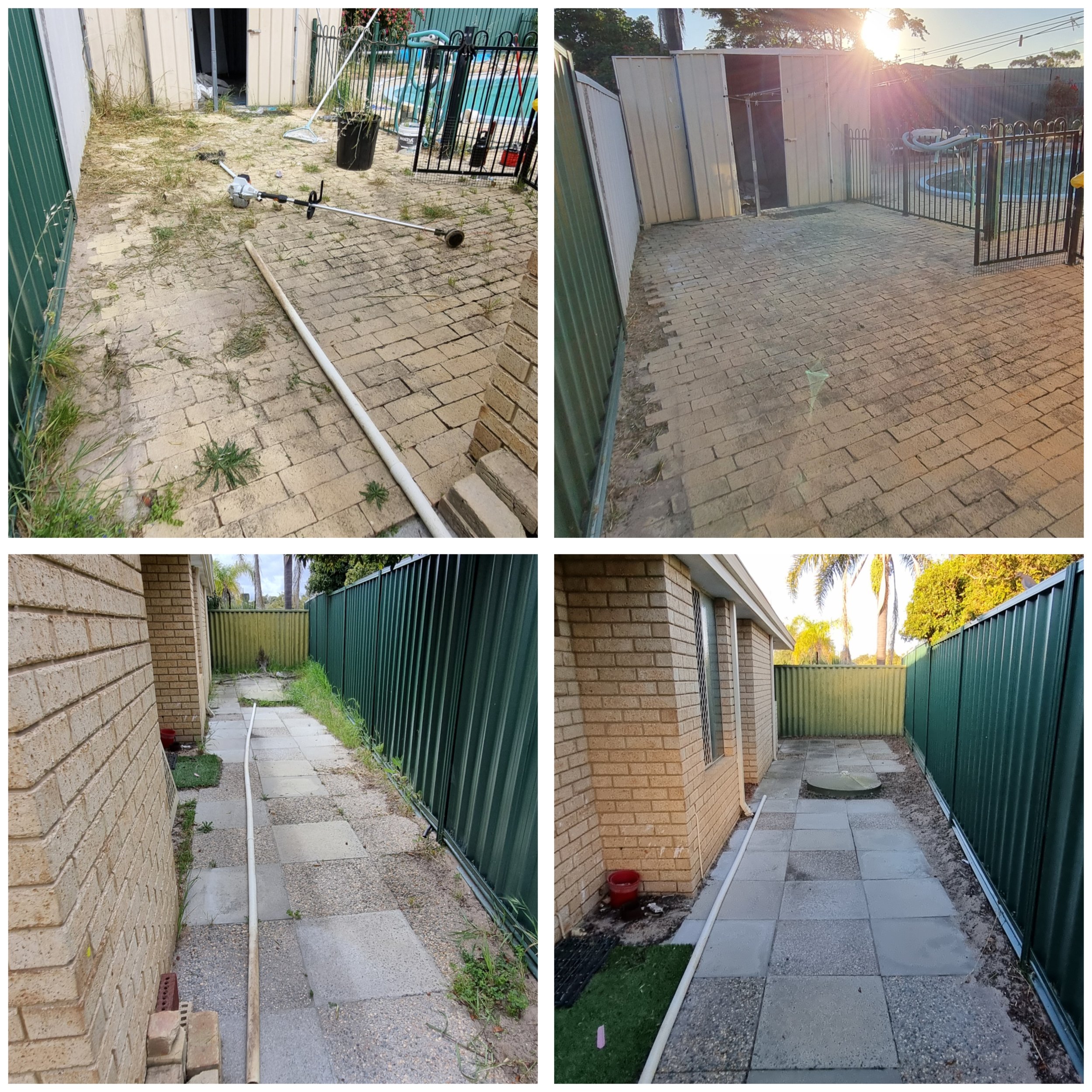 Comparison of a backyard with a cleaned-up area.