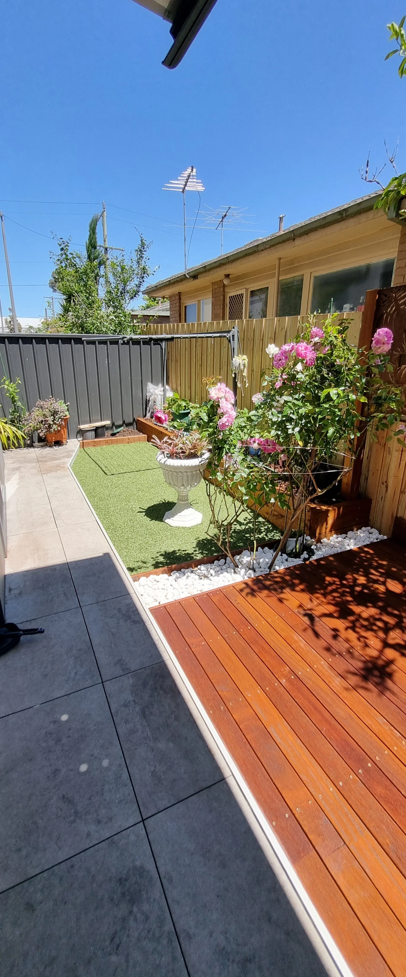 Decking and artificial lawn area