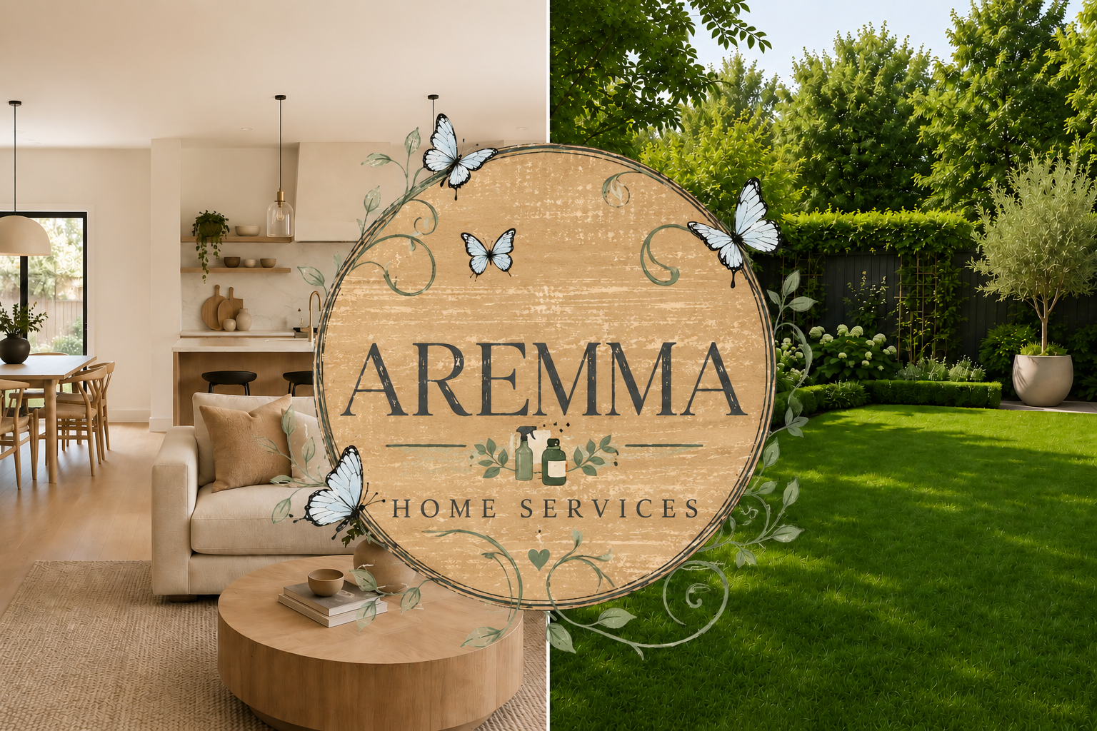 Vacate cleaning and Lawn and garden cleaning image with AREMMA Home Services logo