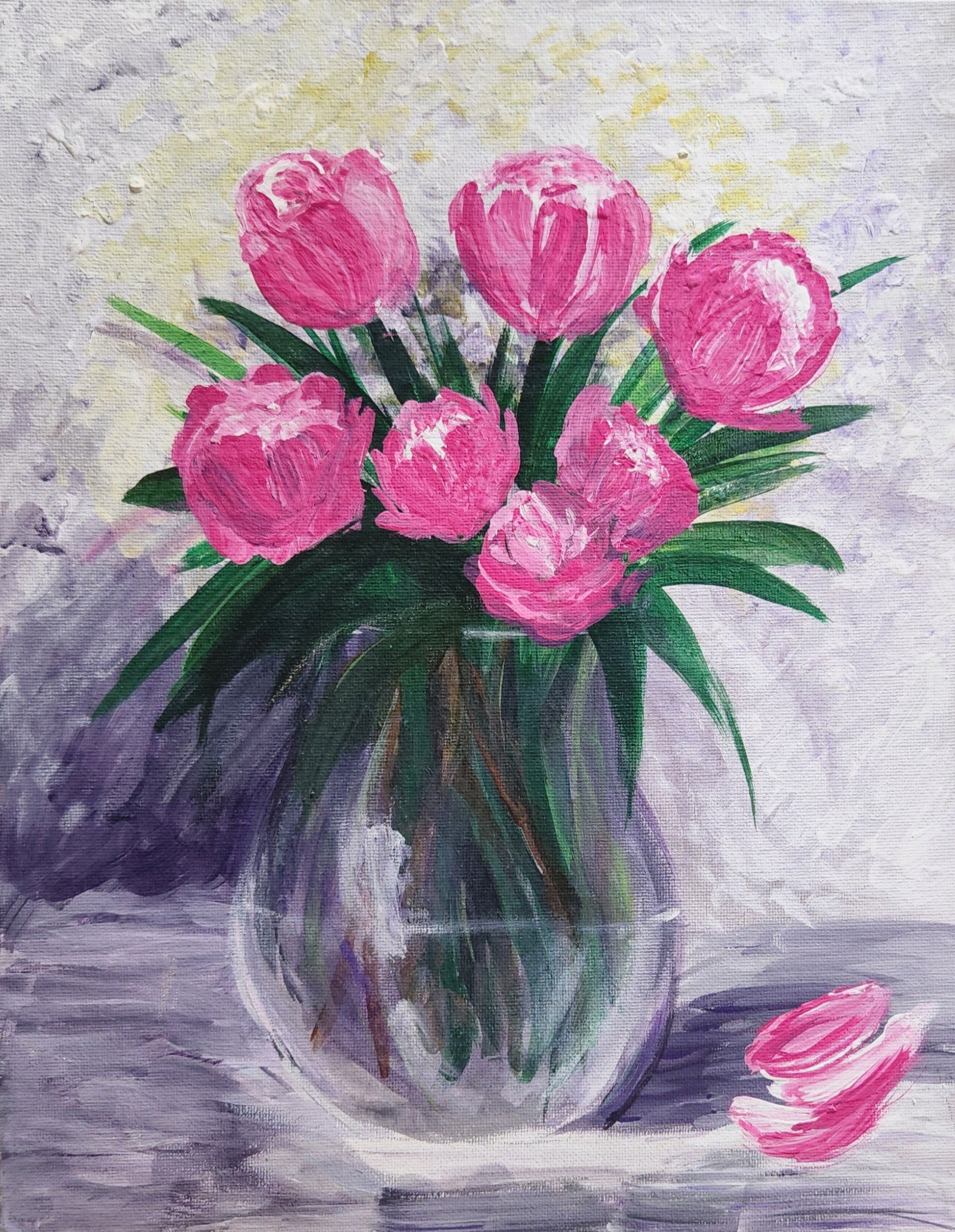 Original Pink Tulips Acrylic Canvas Painting