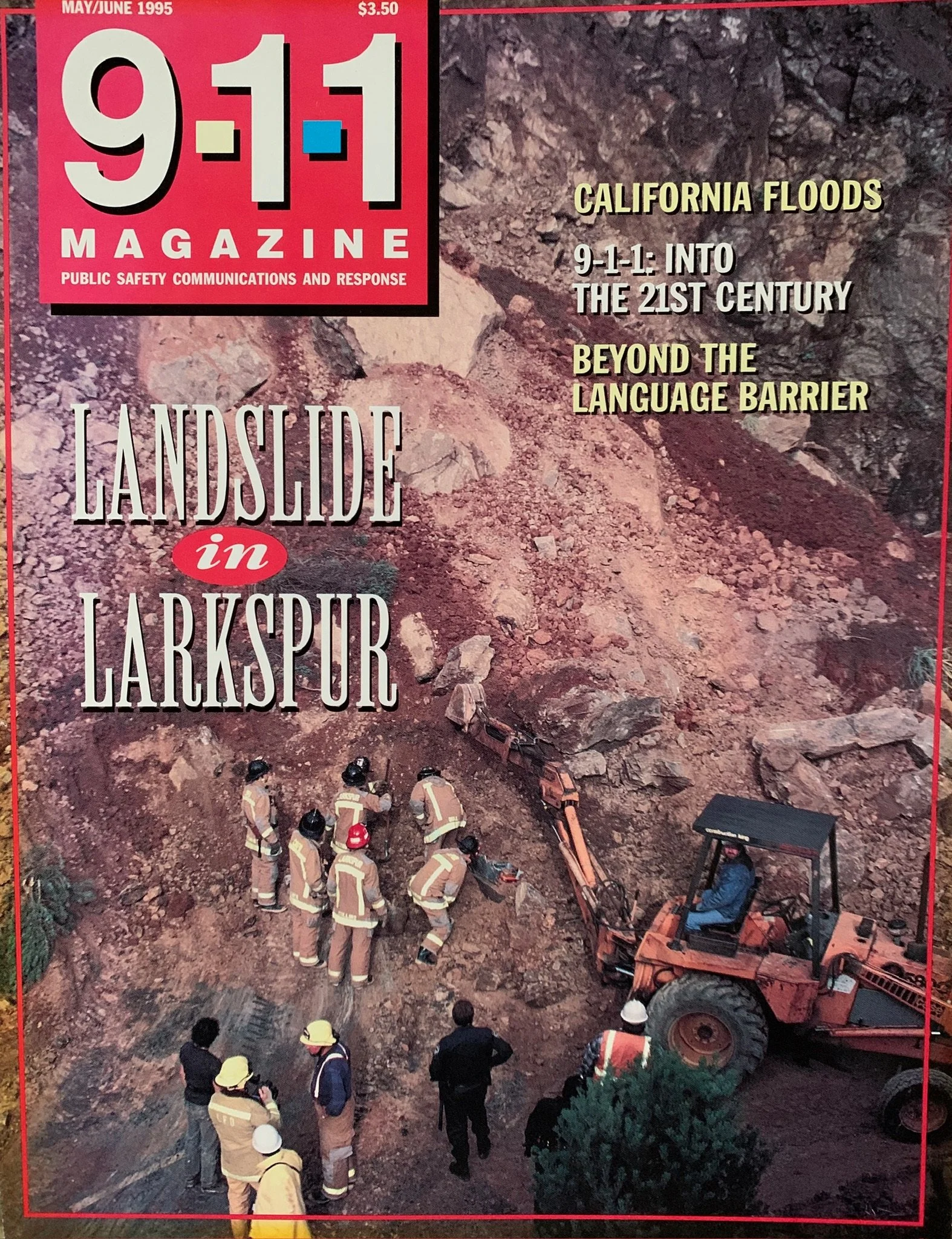 Matt (pictured under the "S" of Larkspur) assigned to Corte Madera Fire Dept. Engine 13 on an automatic aid response to an early morning landslide on Old Quarry Road North in Larkspur, winter 1994/1995.