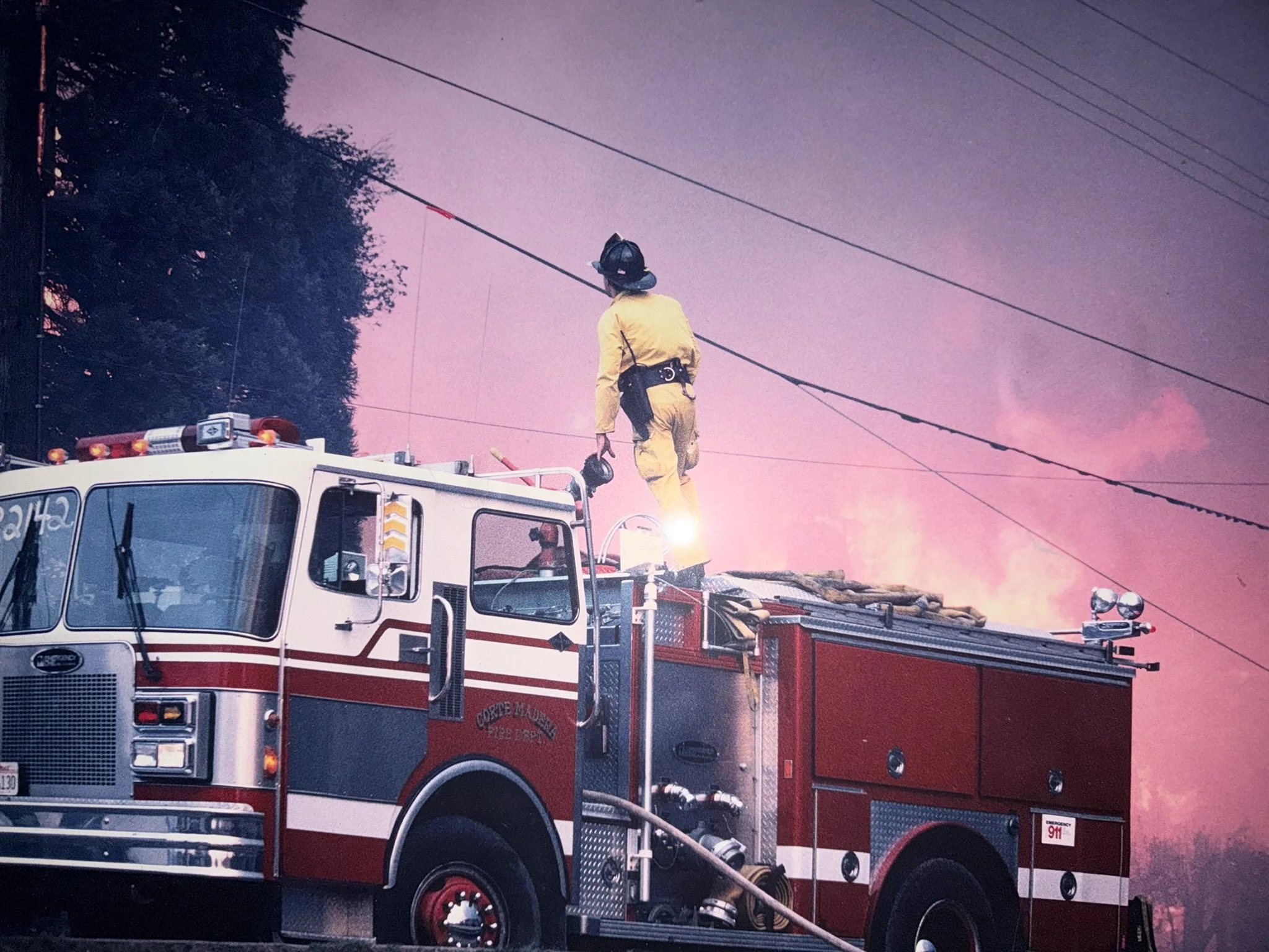 Matt assigned to Corte Madera Fire Dept. Engine 13, as part of a Marin County fire agencies strike team response to the Oakland Hills Fire, October 1991. 