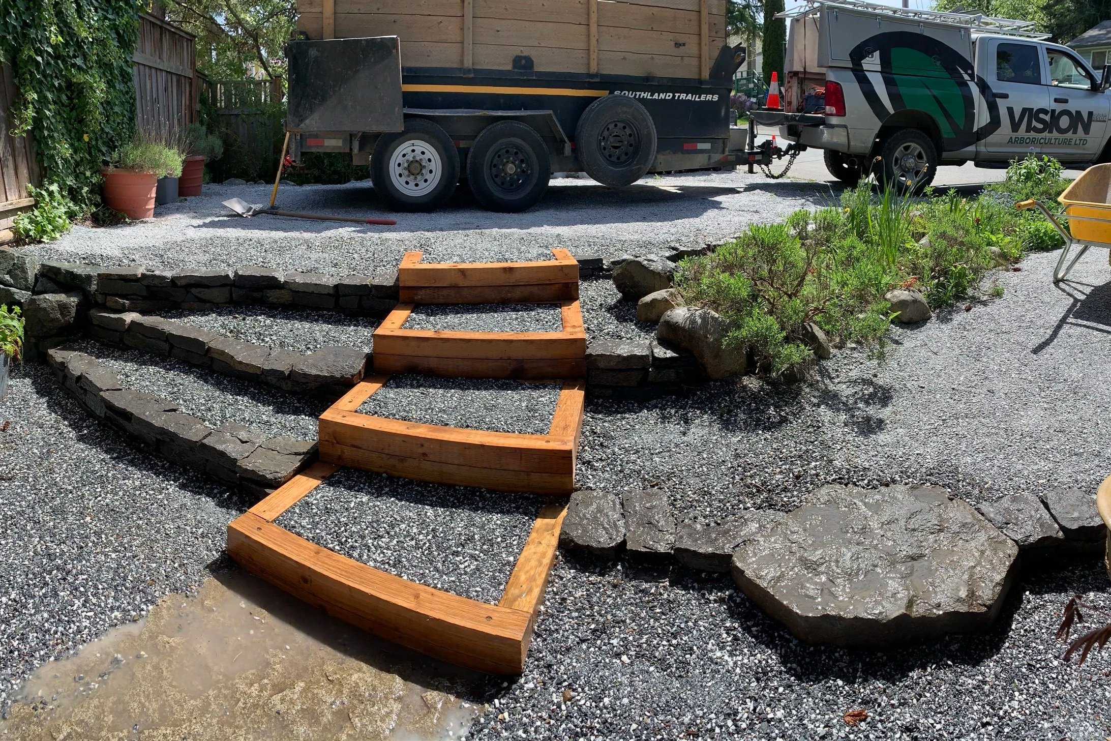 Stairs, basalt stone, landscape ties