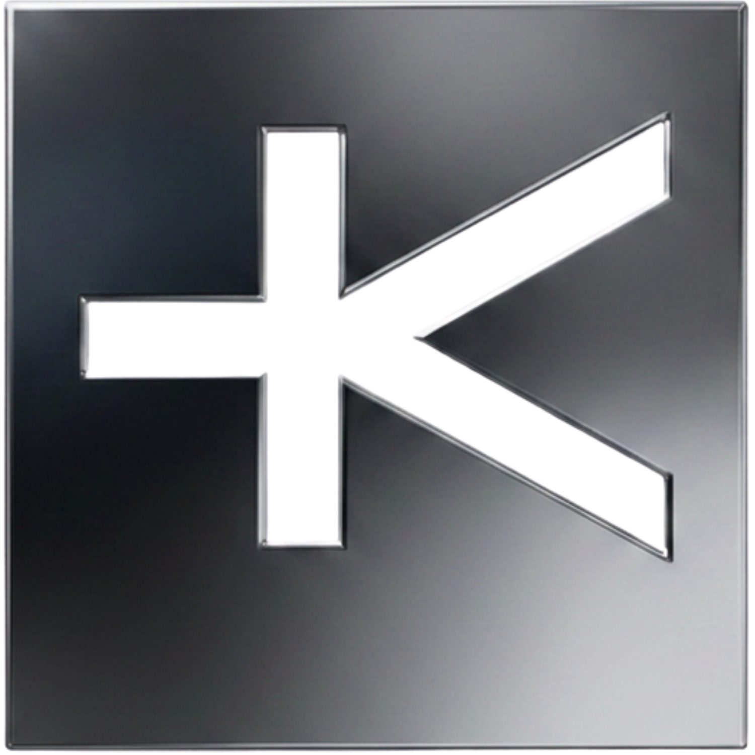 Black and silver emergency exit sign with a white arrow pointing to the right and a person running symbol.