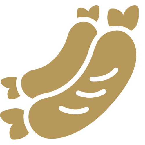 A cartoon illustration of a hot dog with mustard and a smiling face.