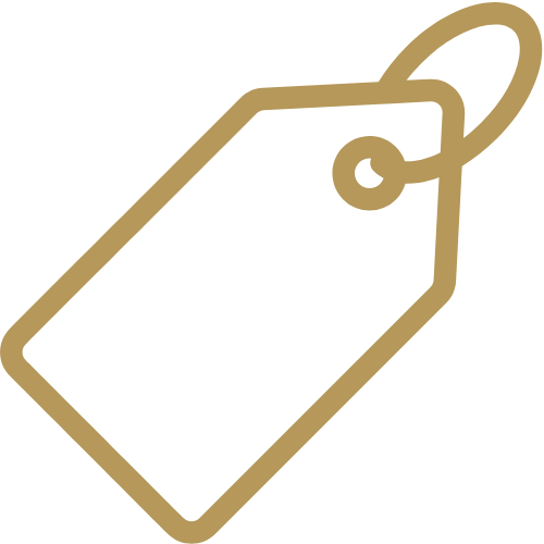 A simple illustration of a blank clothing price tag with a string loop.