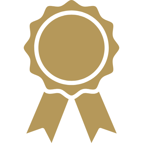 Gold award medal with a circular center and two attached ribbons