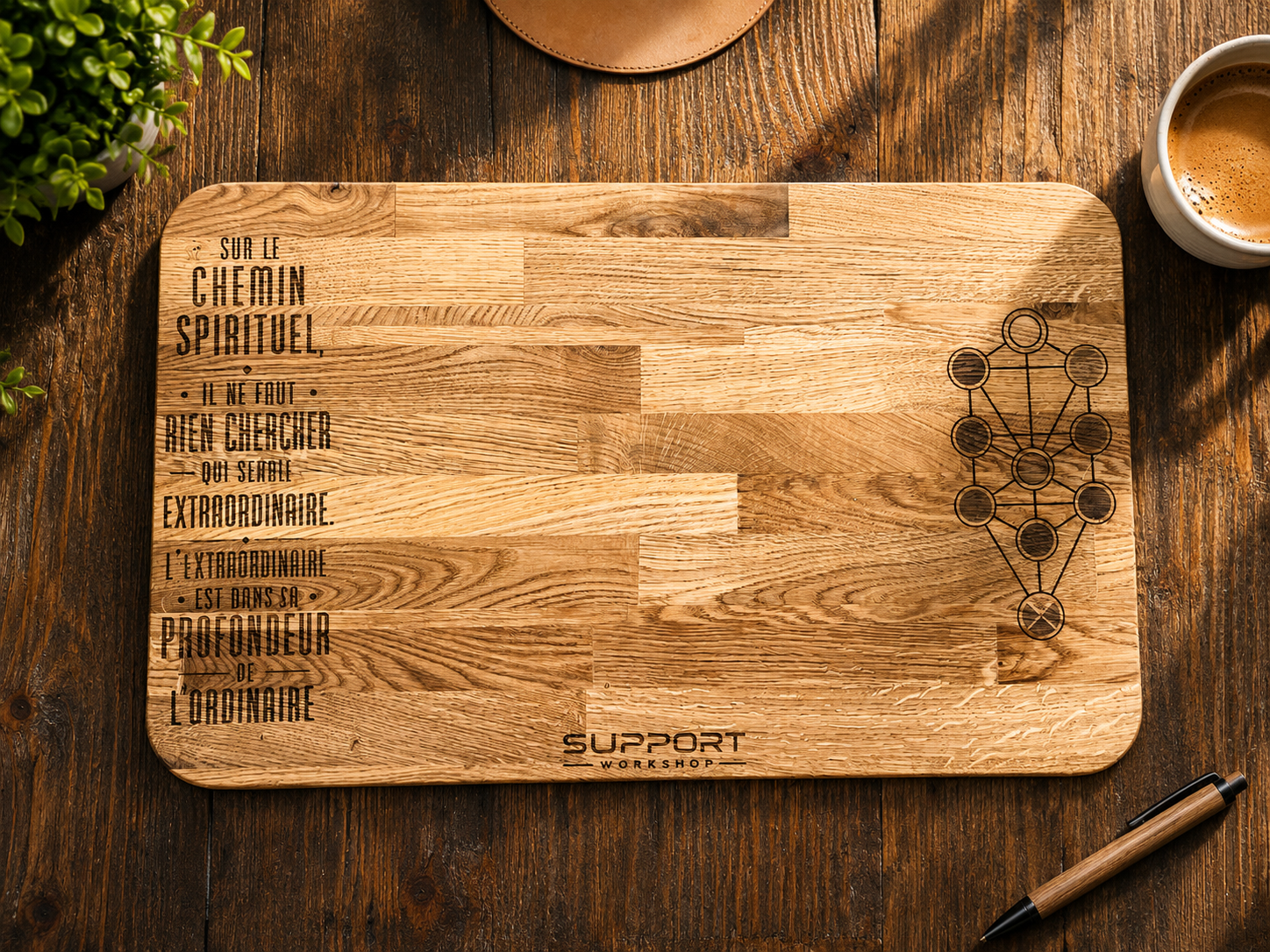Sous-main en bois personnalisé avec gravure sur mesure Support Workshop
