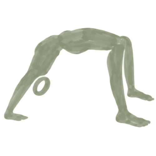 A person performing a downward dog yoga pose with legs and hands on the ground and hips raised.