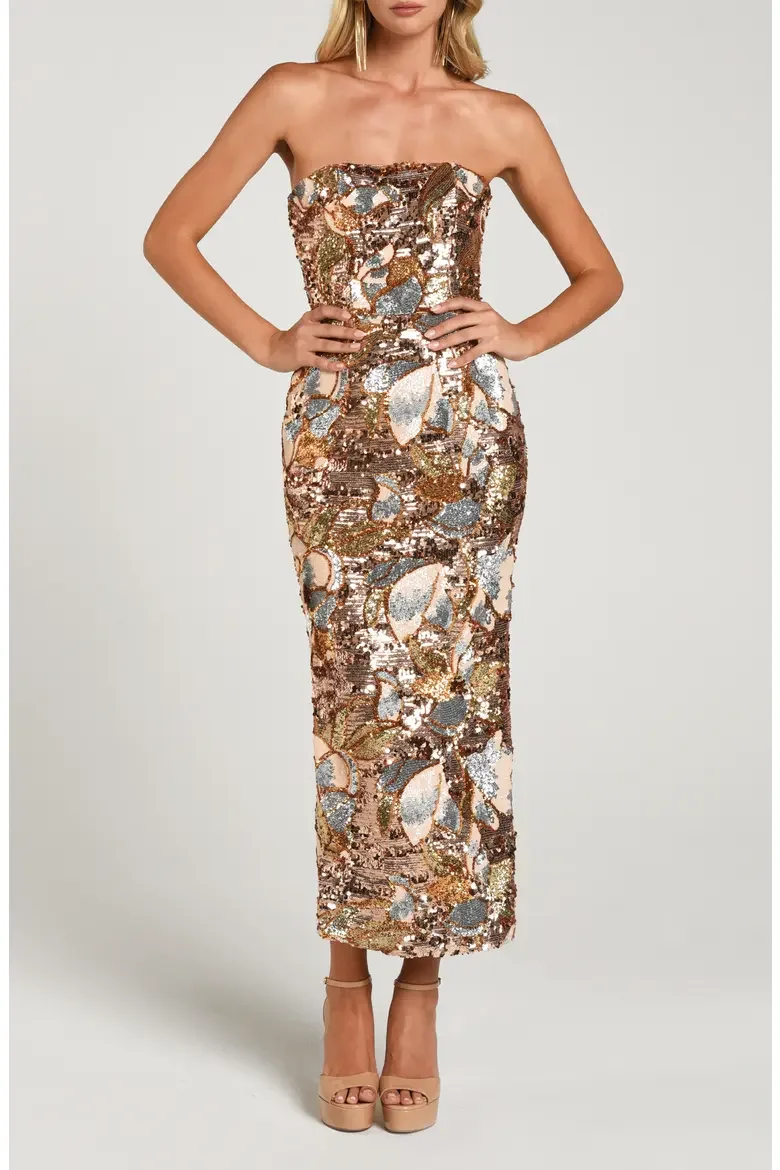 Leslie Pattern Sequin Strapless Gown