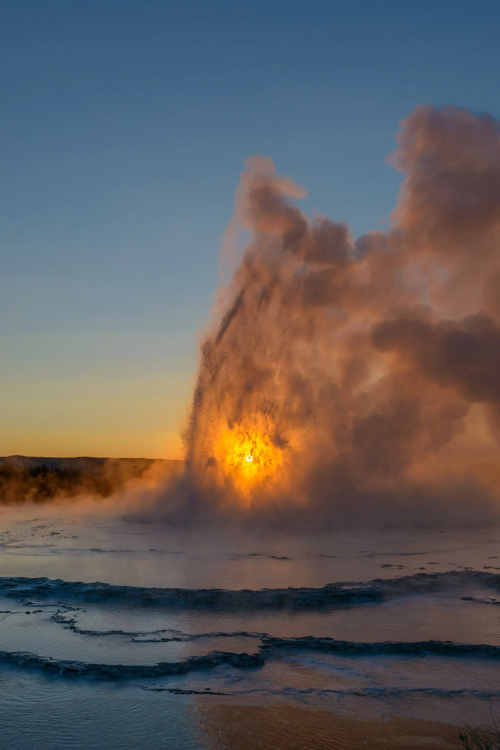 Great Fountain Geyser at Sunset, Yellowstone National Park, Wyoming