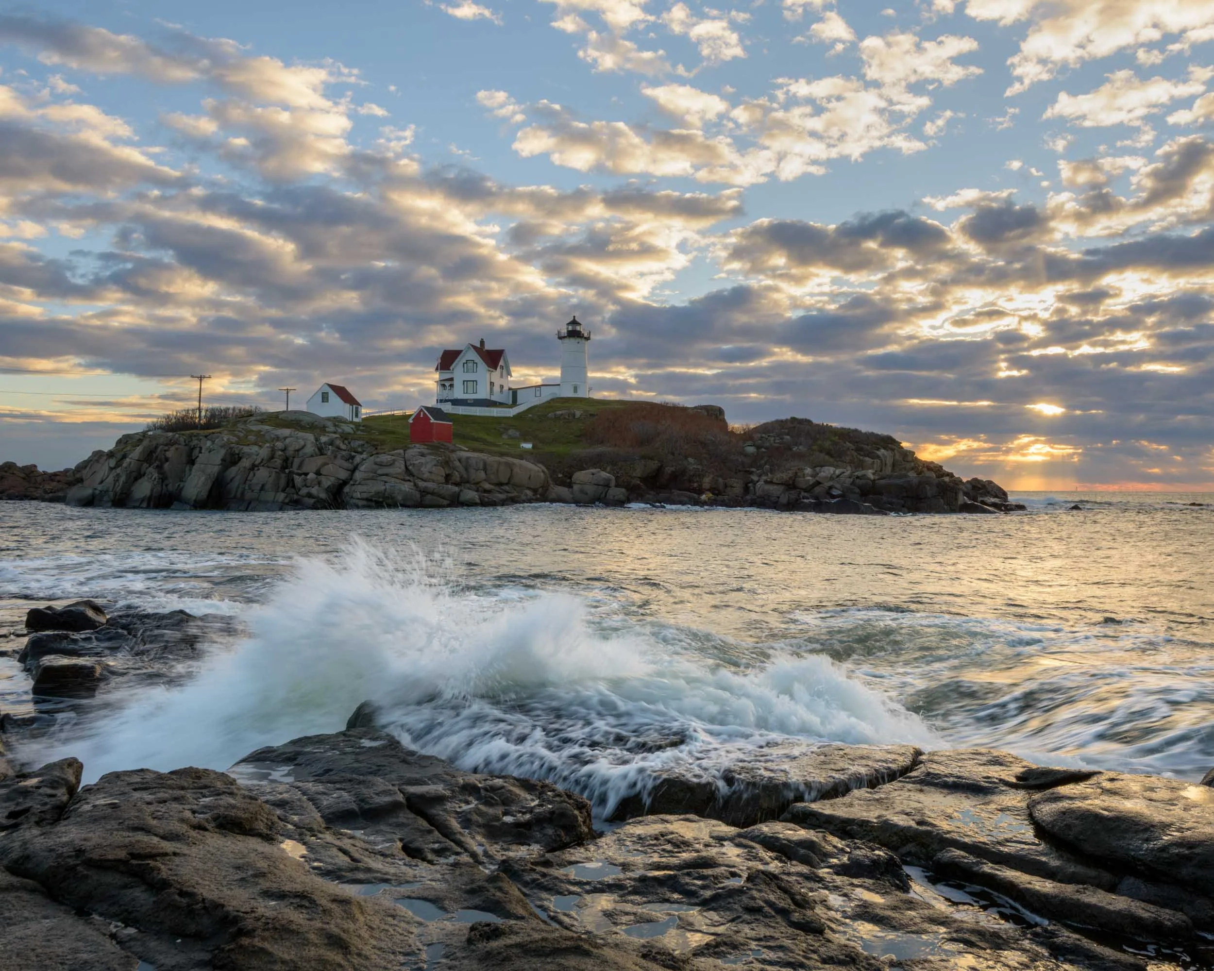 Clearing Storm at Sunrise, Nubble Light, York, Maine, USA