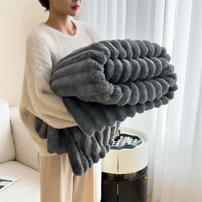 Soft Ribbed Faux Rabbit Fur Blanket