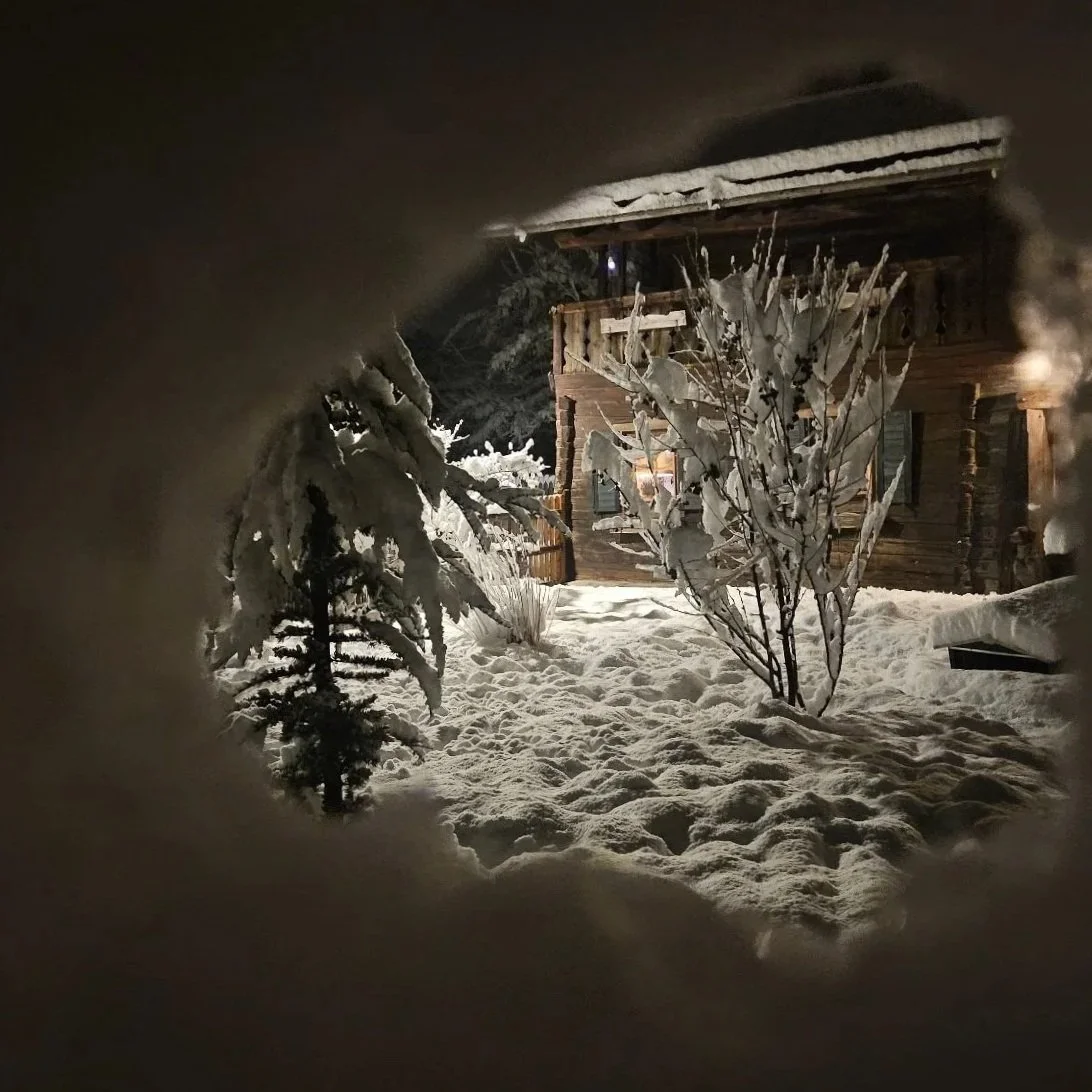 verschneiter Zaunblick im Winter auf das Bergler