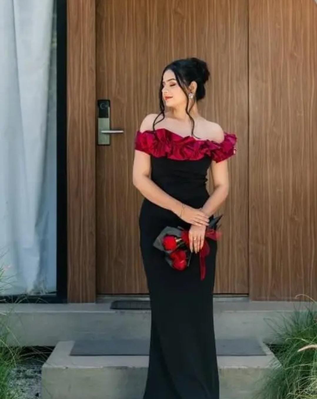 Red offshoulder midi dress