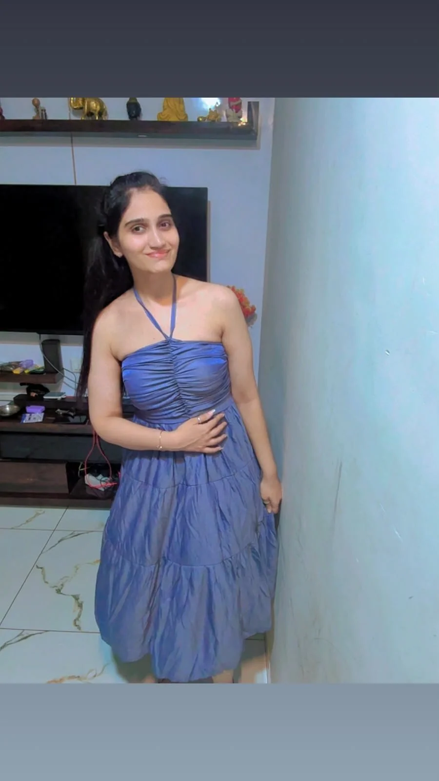 Off shoulder blue dress