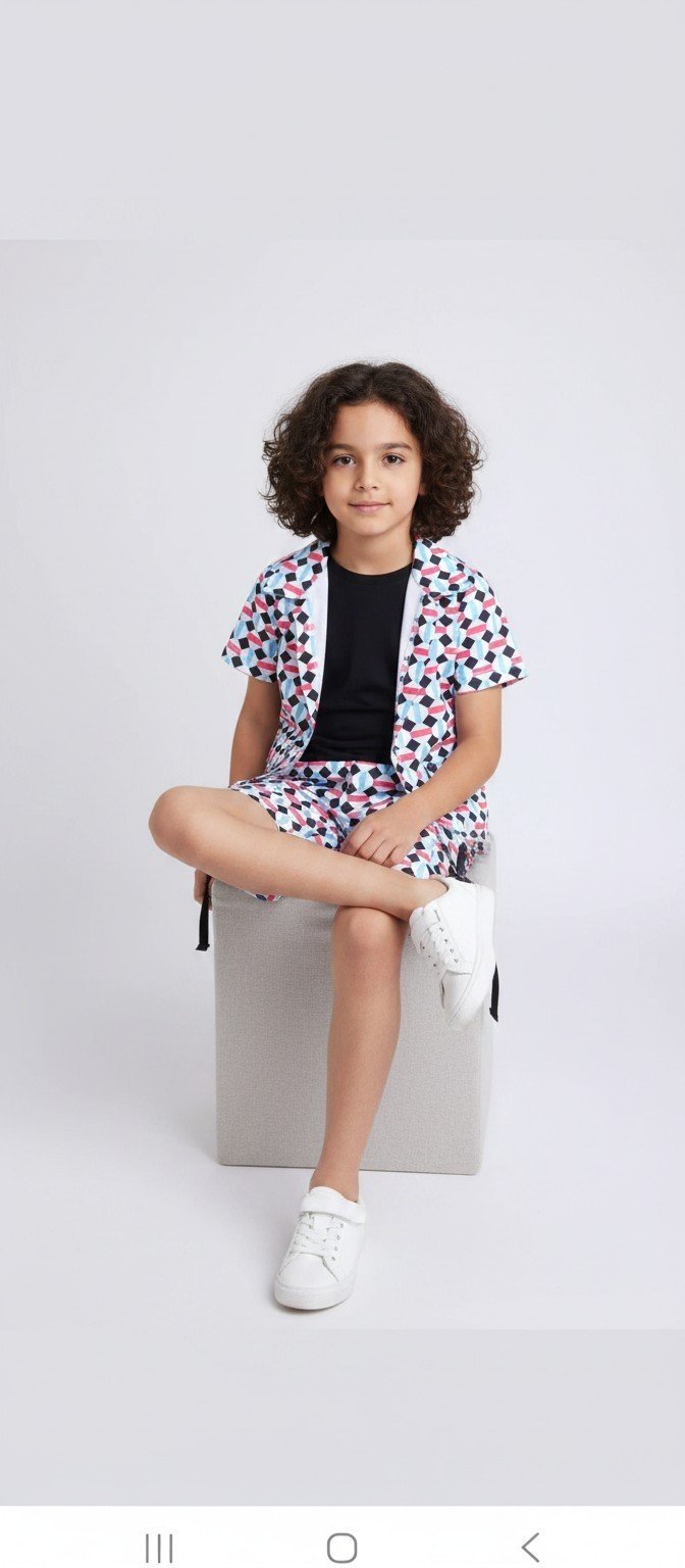 Geometric printed half sleevs shirt with attach tees