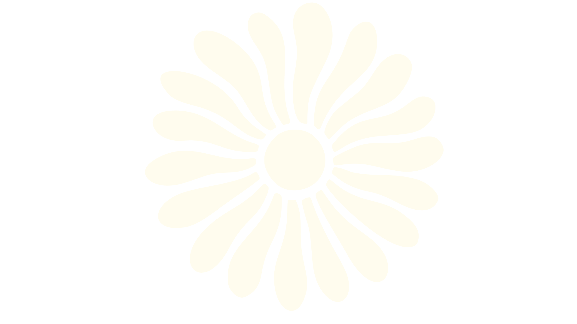 Illustration einer gelben Blume mit ovalen Blütenblättern auf schwarzem Hintergrund.