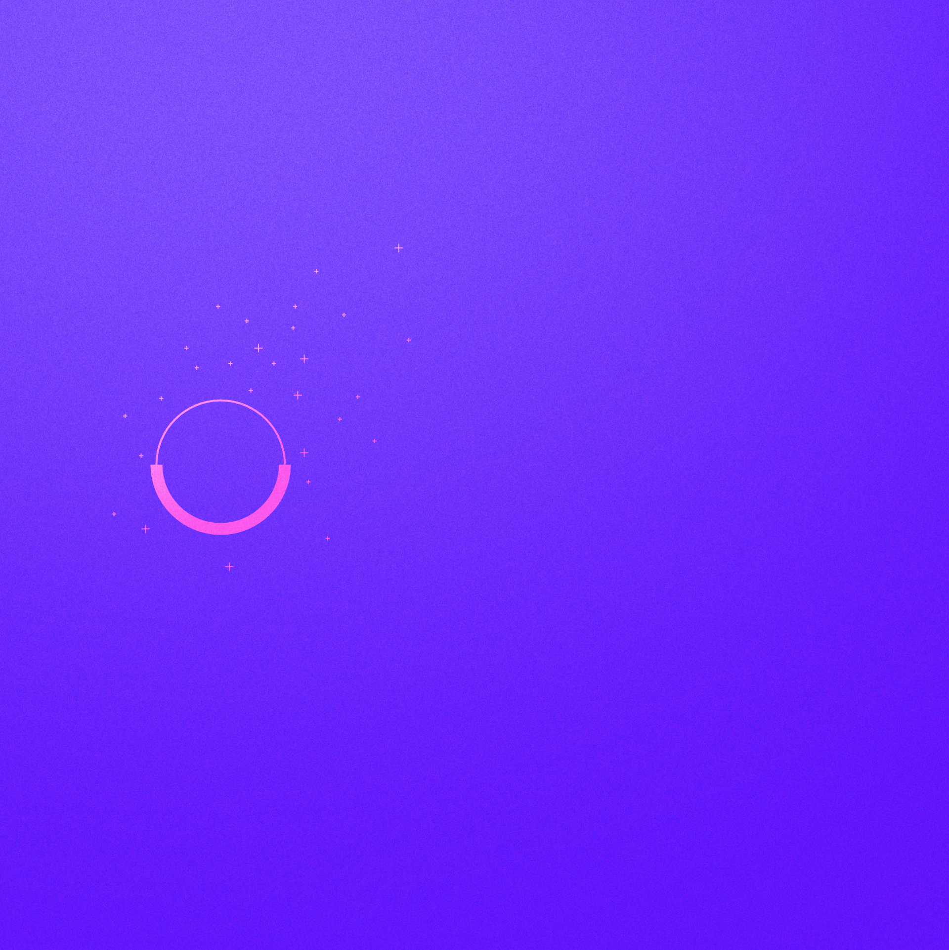 Fond violet avec des éléments graphiques tels que des cercles, des plus, et des étoiles dispersés.