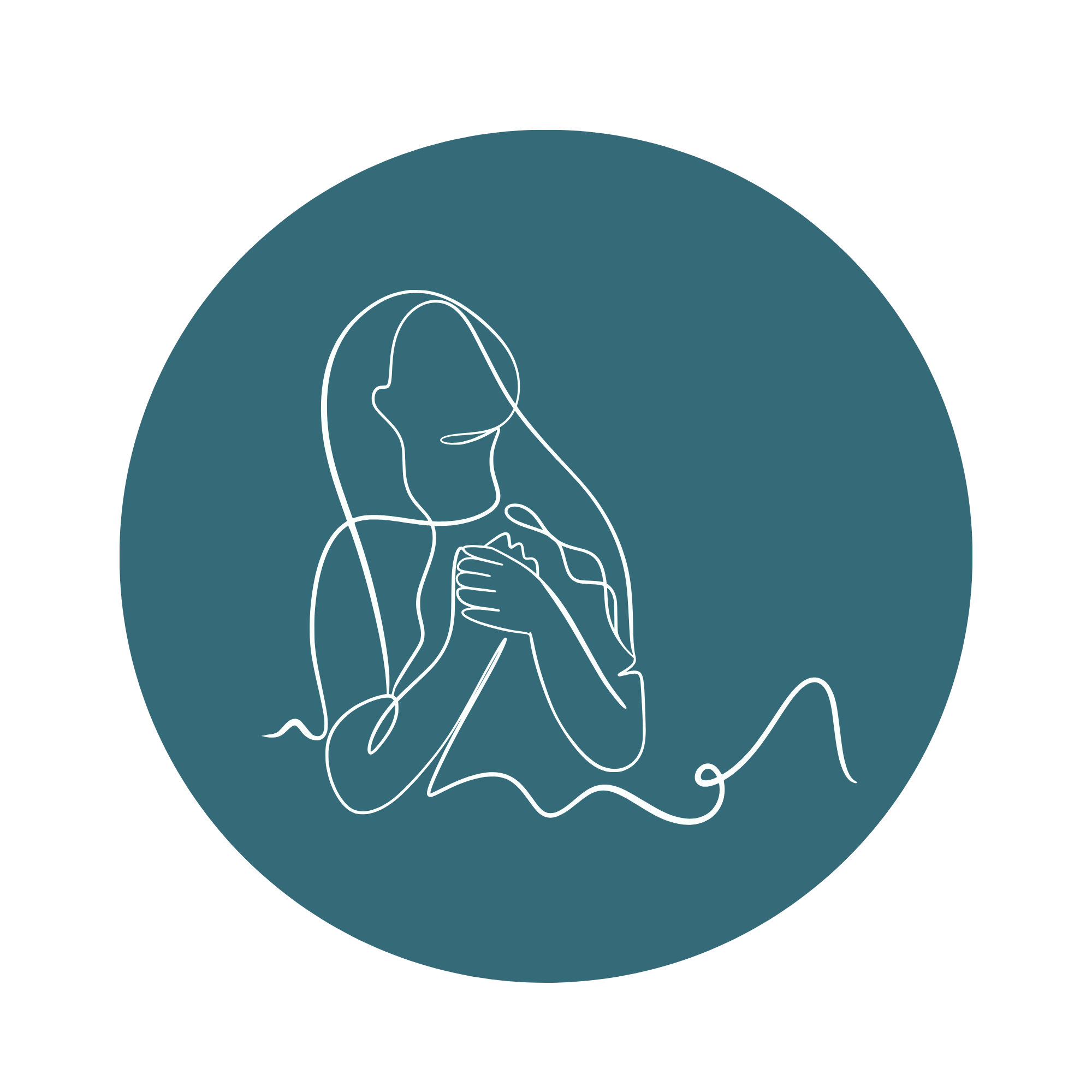 Outline illustration of a person with headphones holding a microphone, set against a blue circular background.