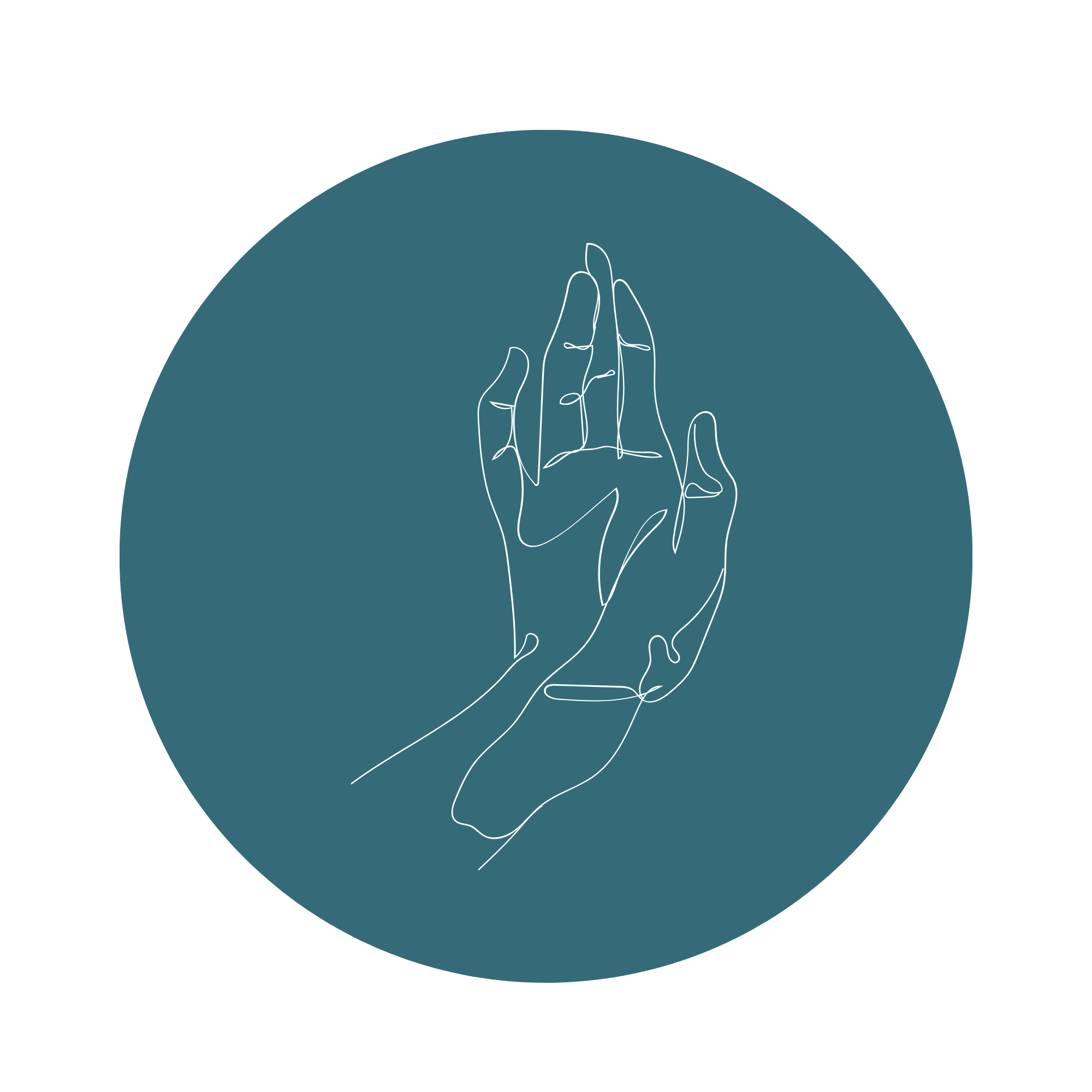 Line drawing of a hand with fingers close together, positioned vertically against a dark background.