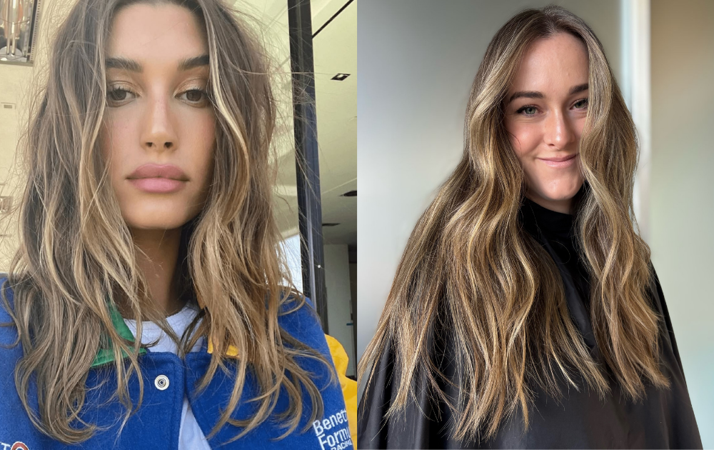Two women with long, wavy hair taking selfies in different settings.