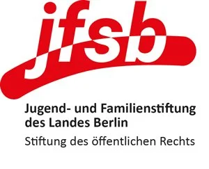 Logo der Jugend- und Familienstiftung des Landes Berlin mit rotem Schriftzug 'jfsb' und zusätzlicher Beschreibung in Schwarz
