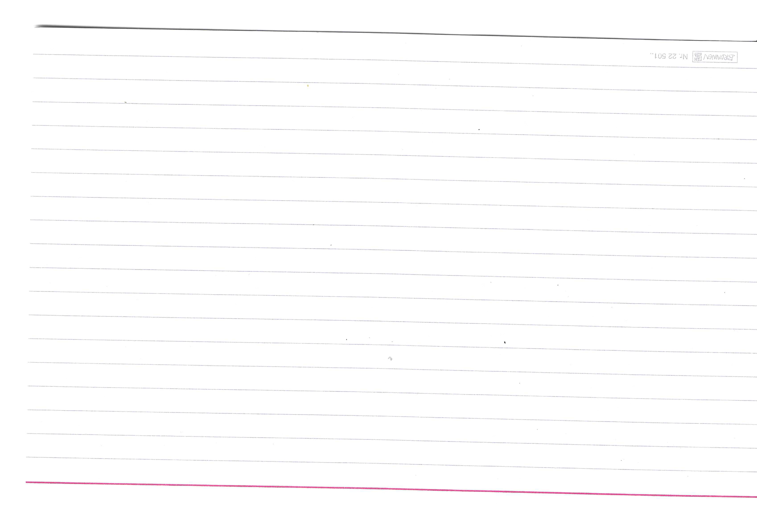 Ein weißes liniertes Notizpapier mit blauer Linie und einer kleinen Verzerrung an der oberen linken Ecke.