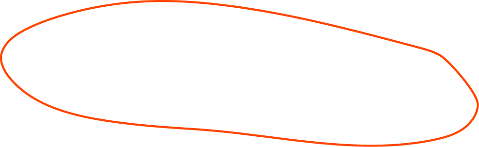Ein Outline eines ovalen Objekts, möglicherweise eine Frucht oder ein Lebensmittel, gezeichnet mit einem dünnen orangefarbenen Rand auf schwarzem Hintergrund.