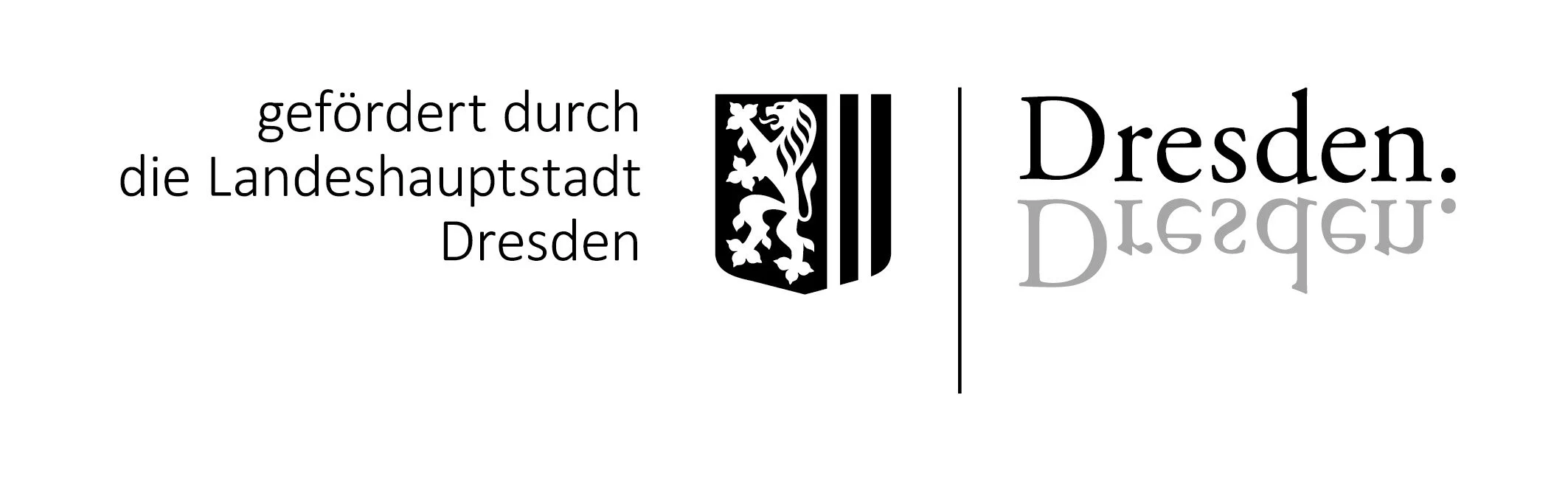 Logo mit Text: 'gefördert durch die Landeshauptstadt Dresden' und 'Dresden' mit Stadtwappen