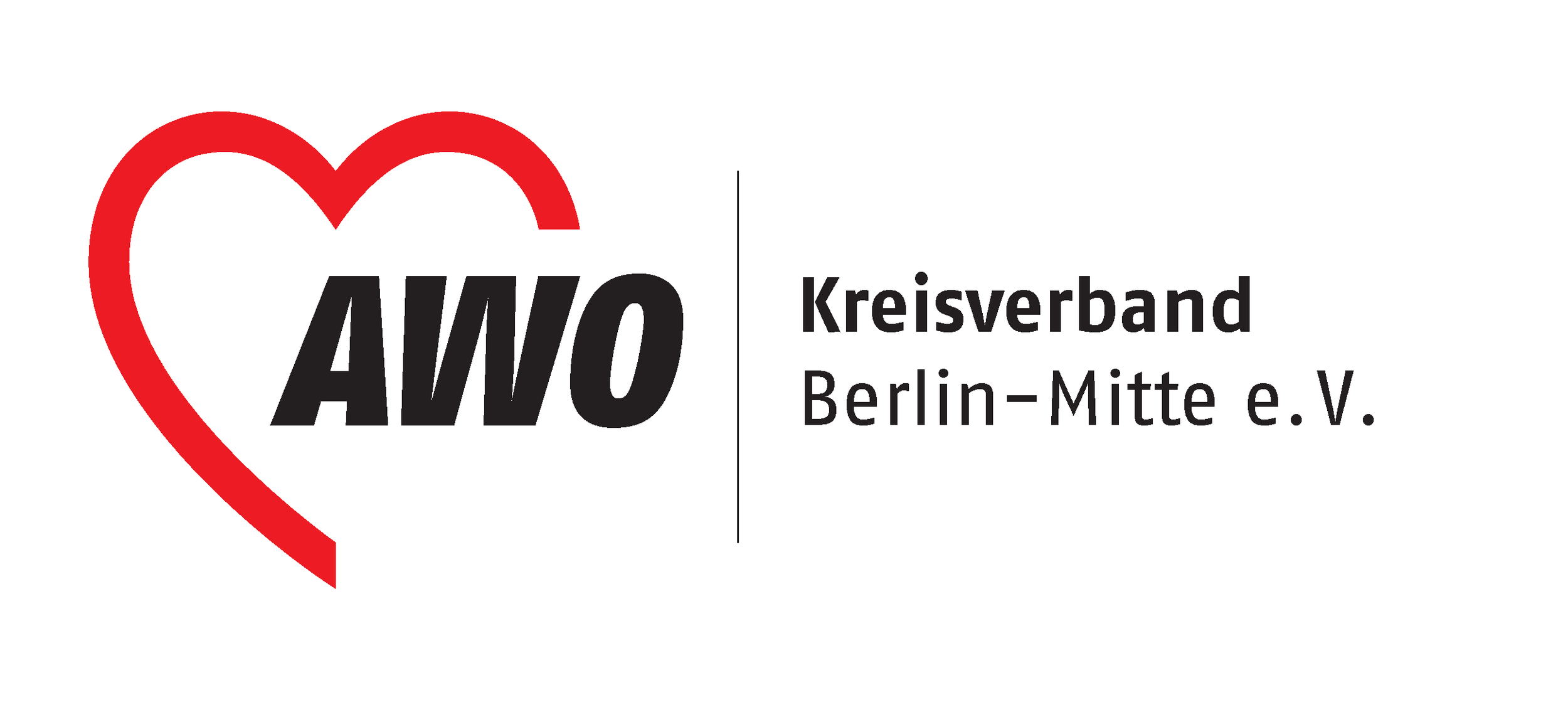 Logo des Kreisverbands Berlin-Mitte e.V. des Ammtes für soziale Dienste, mit rotem Herz und schwarzen Text