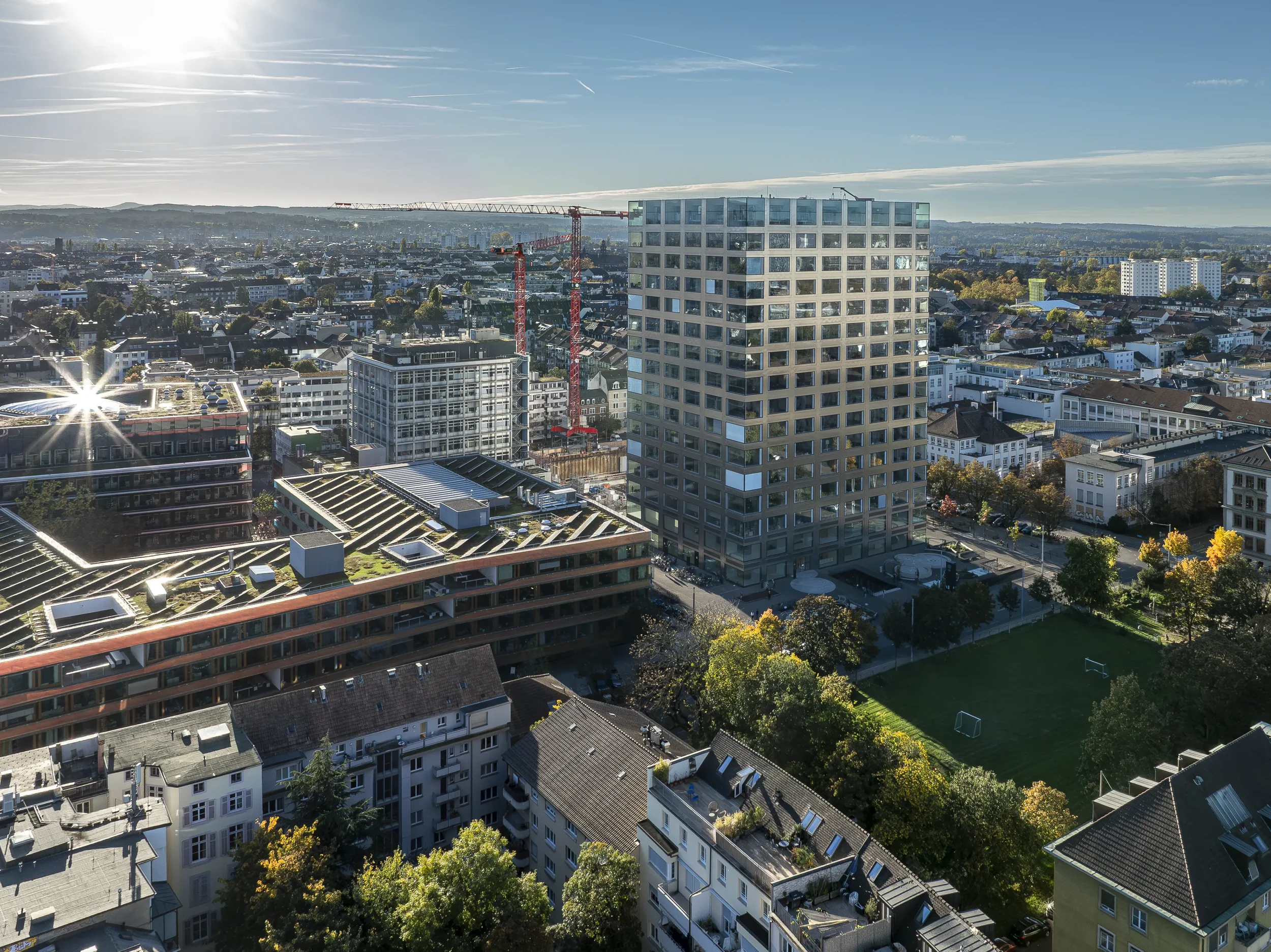 Drohnenfoto, Sicht auf Basel, Biozentrum, Unispital