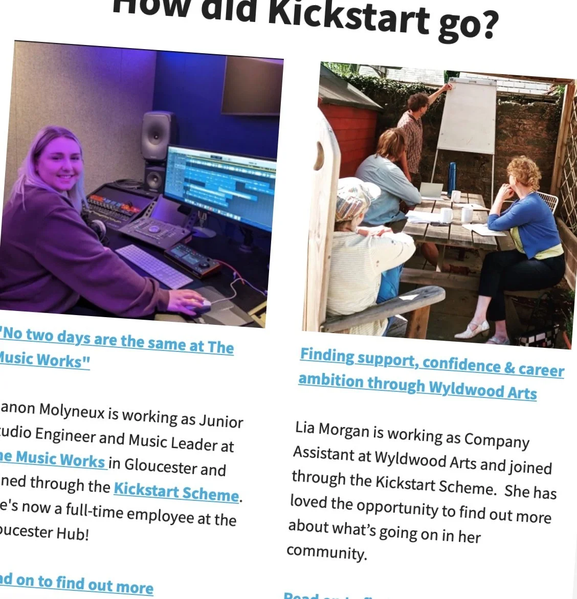 A screen shot of two blog posts from a recent Create Gloucestershire newsletter.