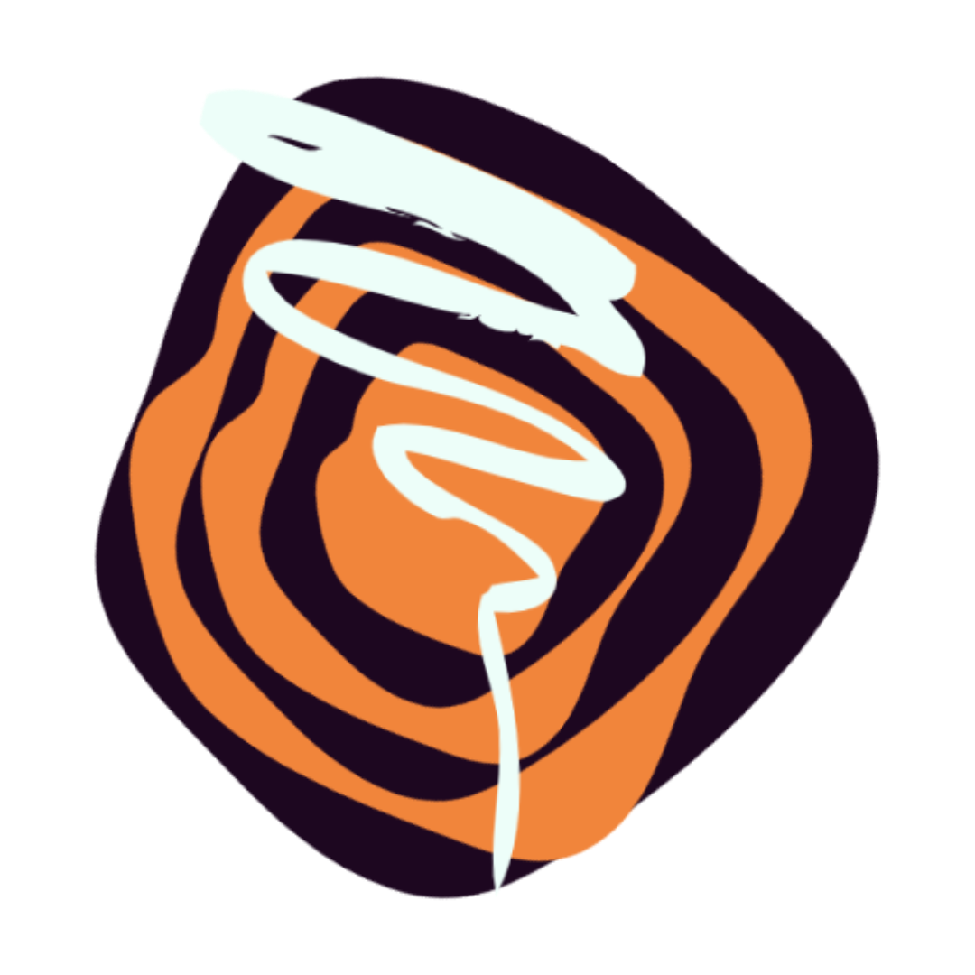 HCT logo: a rounded, hand-drawn dark navy shape with swirling orange and white lines.