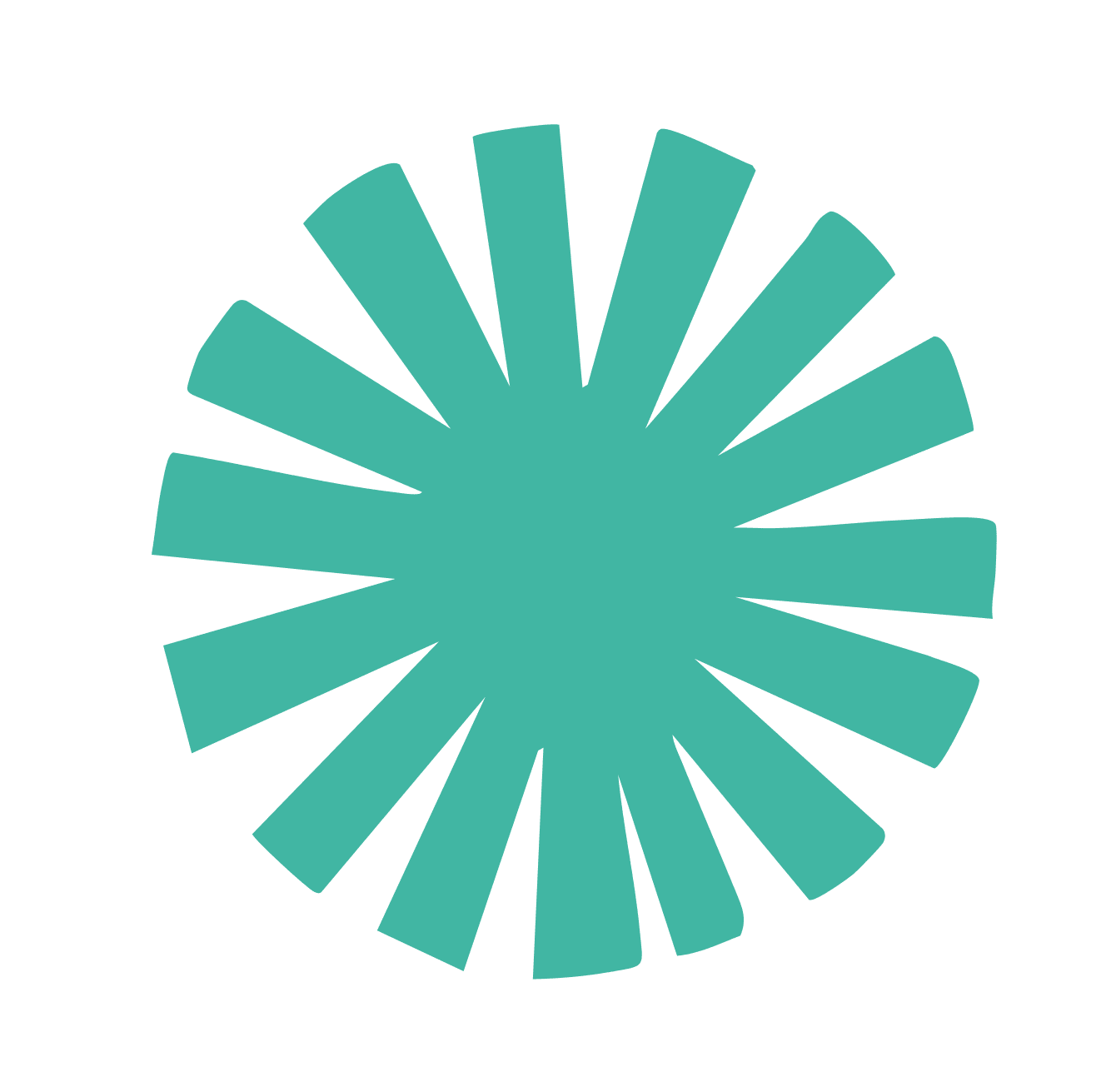 A circular sunburst of radiating spokes, in teal, on a transparent background.