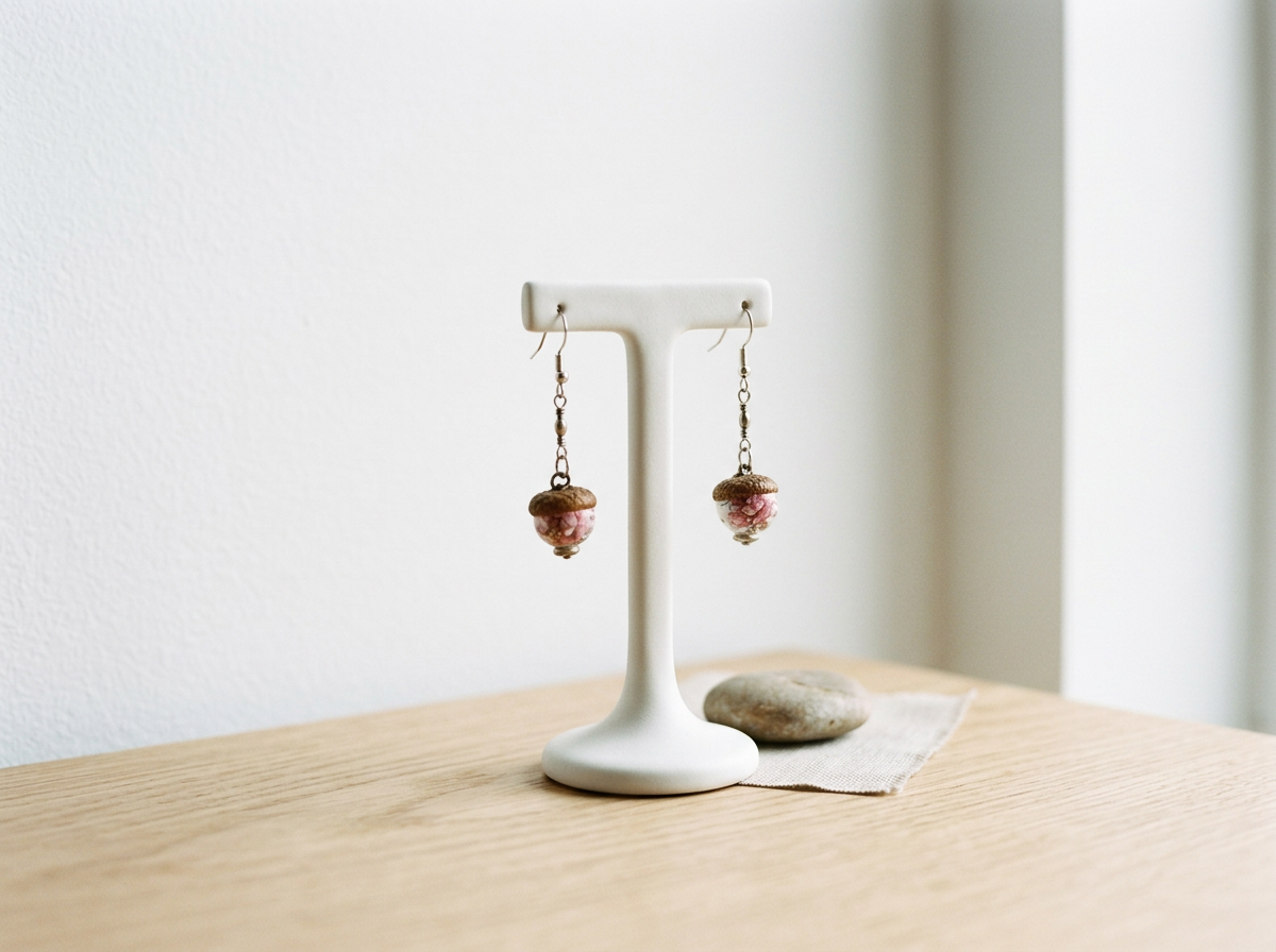 Boucles d'oreilles style glands avec perles en porcelaine inspirées de la nature