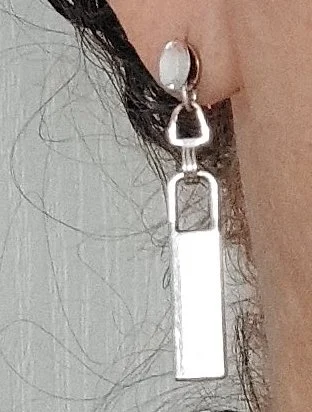 Boucles d'oreilles argentées, strass et tirette fermeture éclair inoxydable