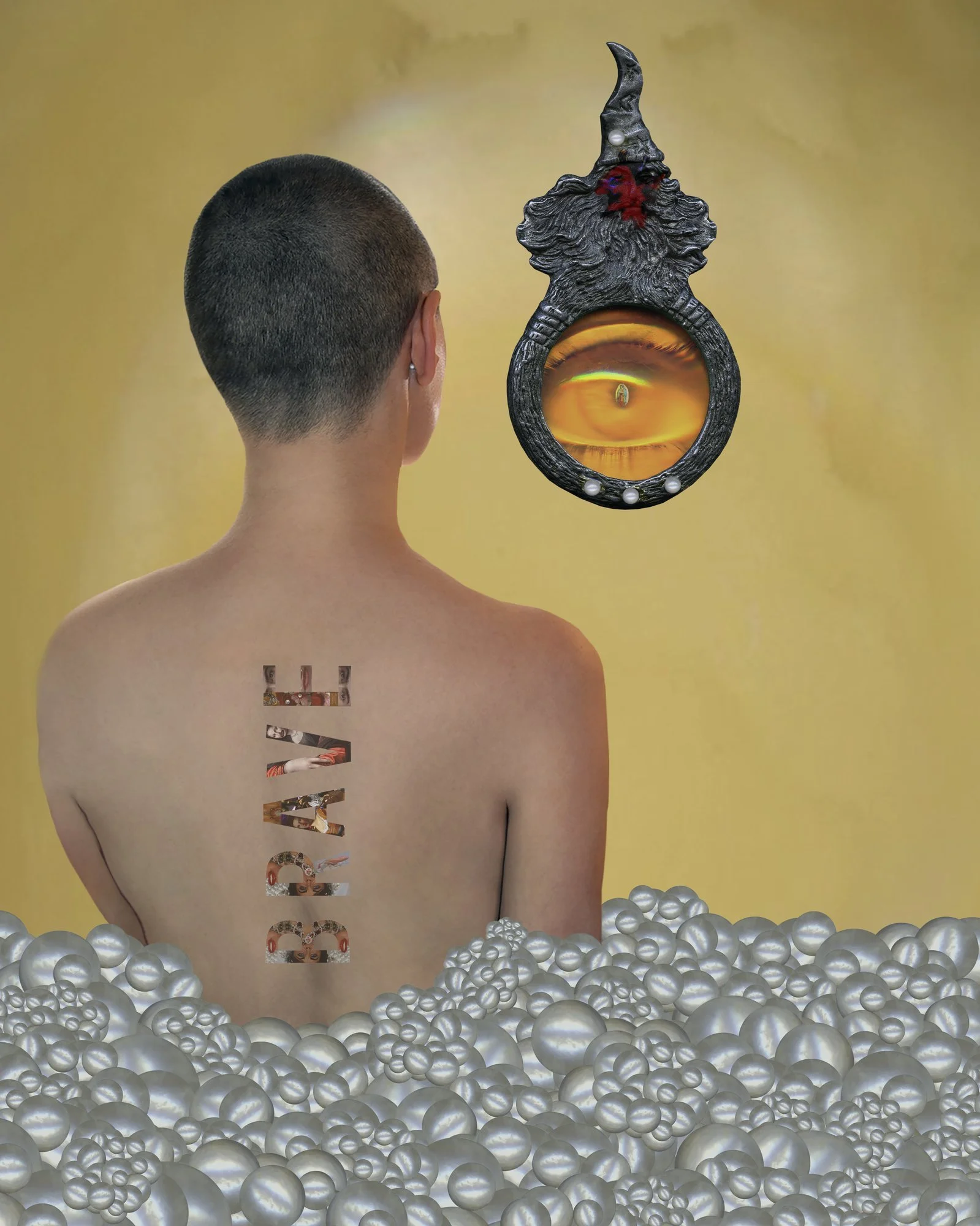 Brave: Rose McGowan, layered digital collage by Myra Fiori
