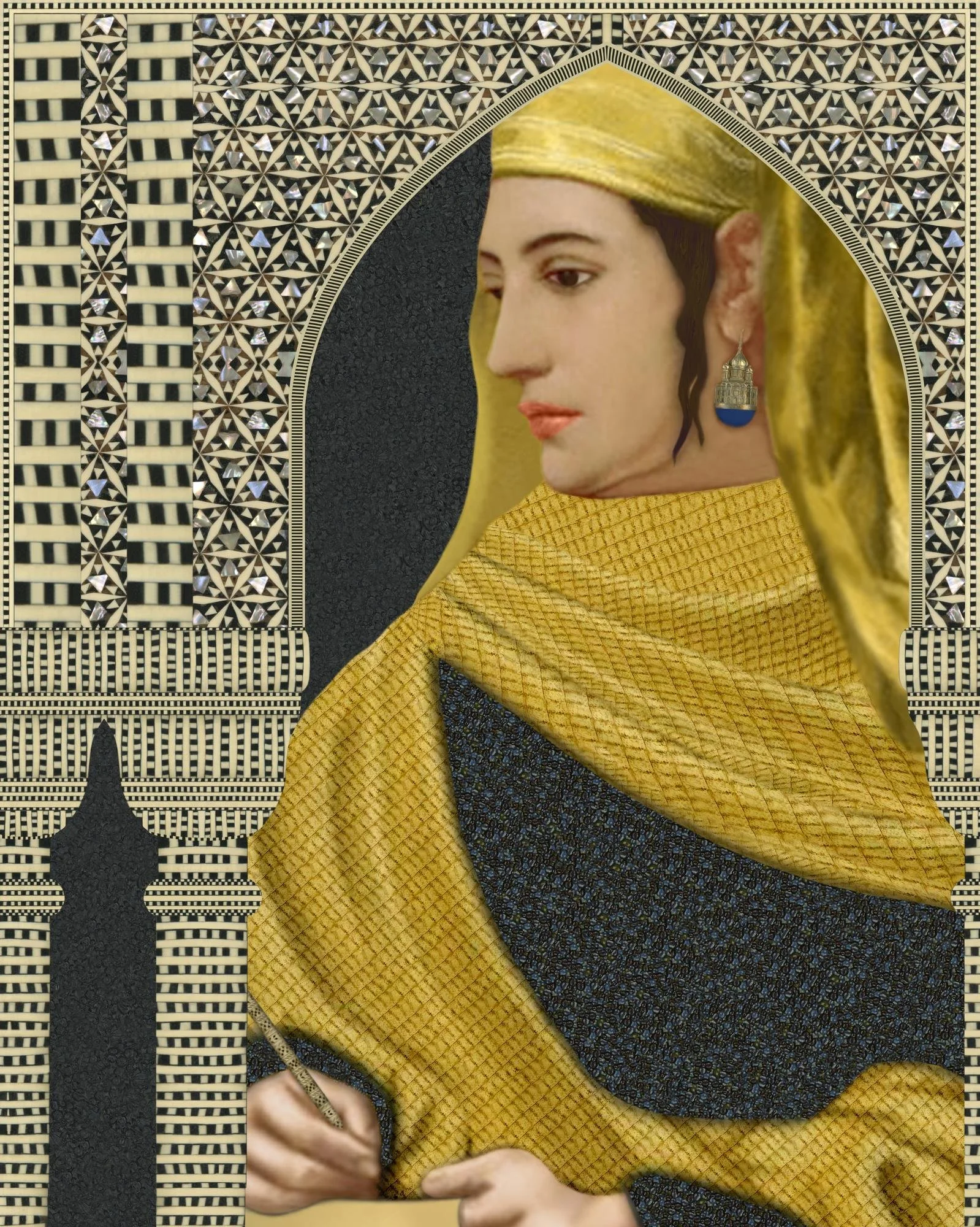 An Arab Woman: Fatima al-Fihri, layered digital collage by Myra Fiori