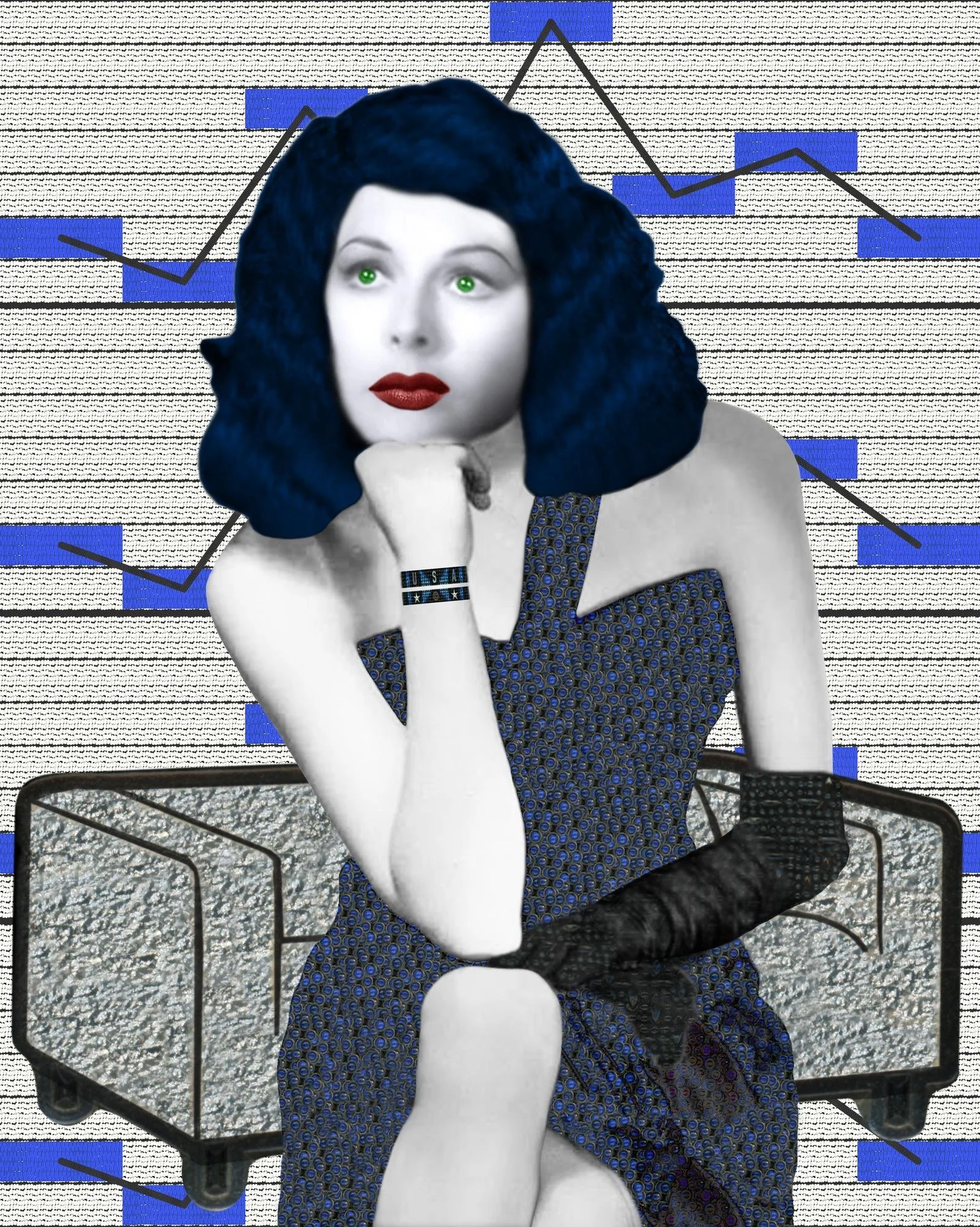 WiFi It: Hedy Lamarr, layered digital collage by Myra Fiori