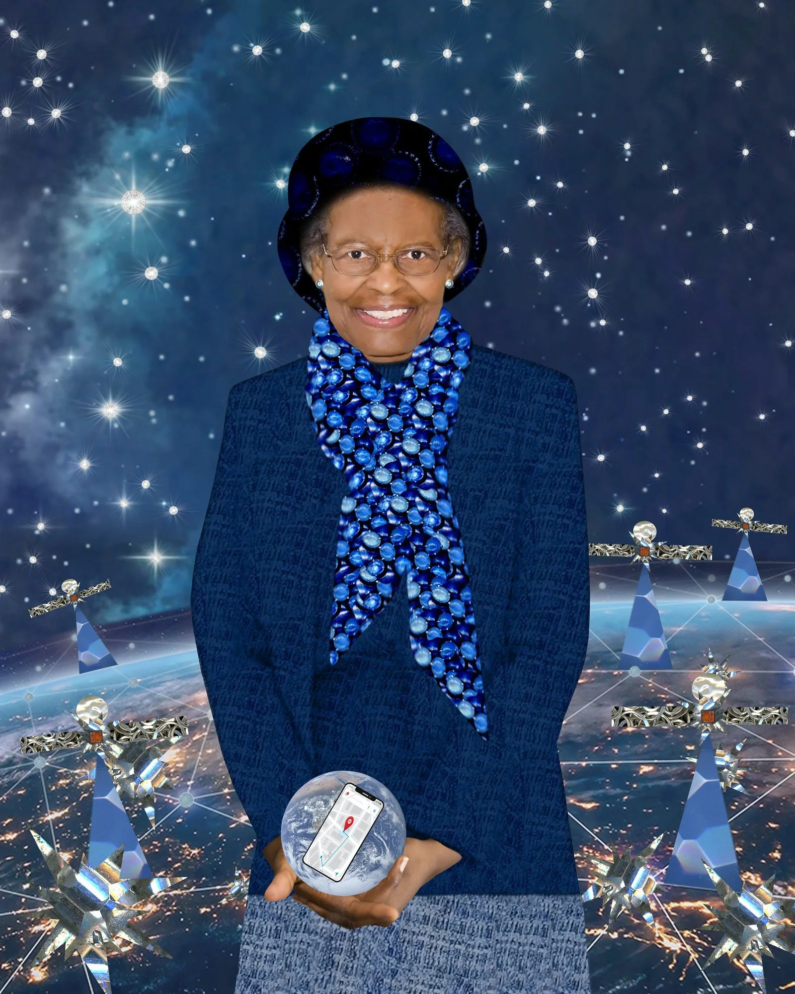 Mathematical Equation: Gladys West, layered digital collage by Myra Fiori