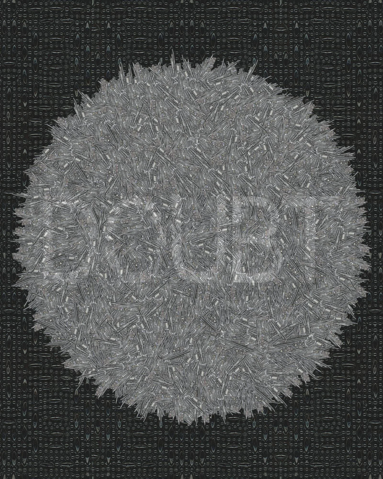 Close-up of a heart-shaped sculpture made of clear plastic straws against a dark textured background.