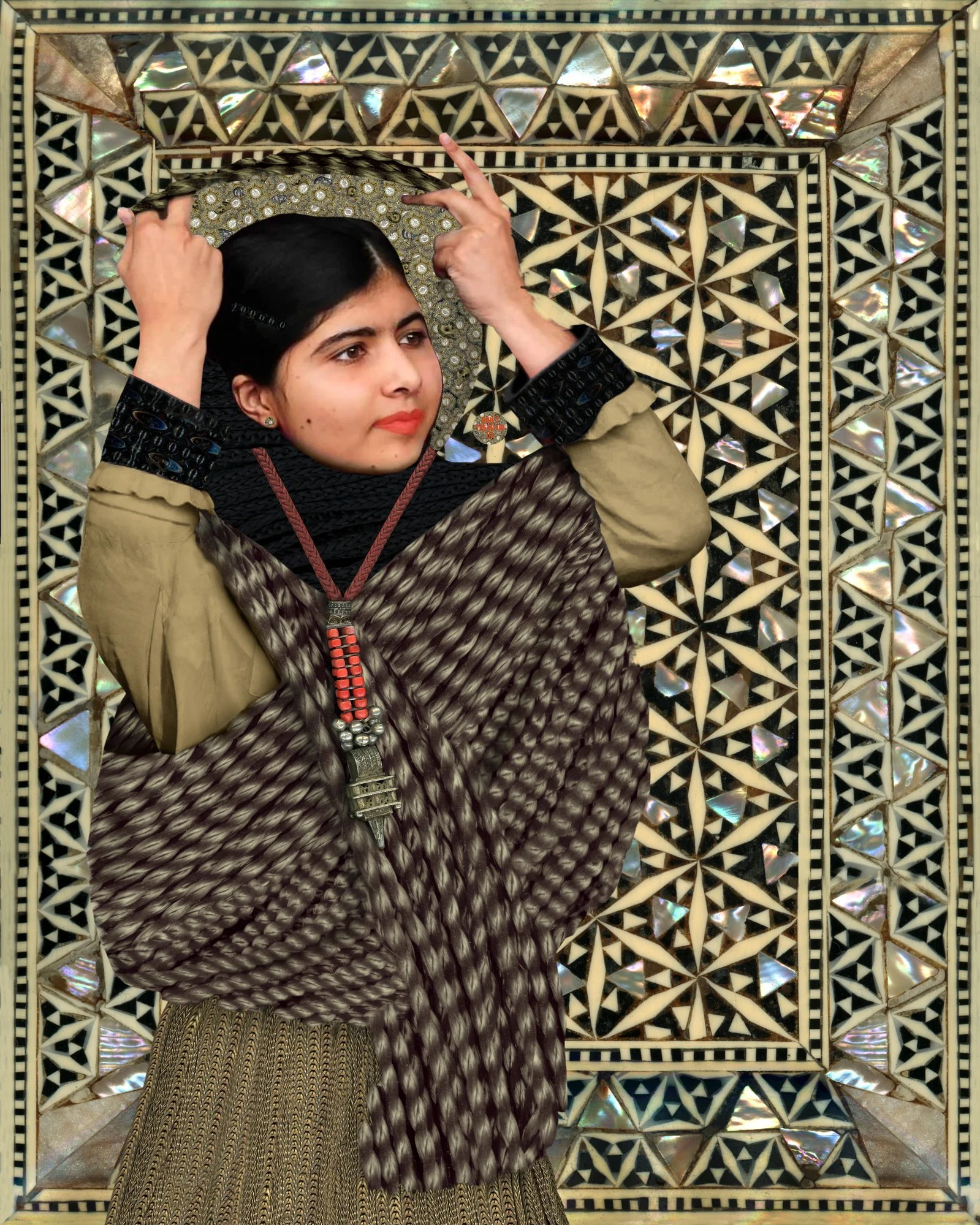 Education Not Marriage: Malala Yousafzai, layered digital collage by Myra Fiori