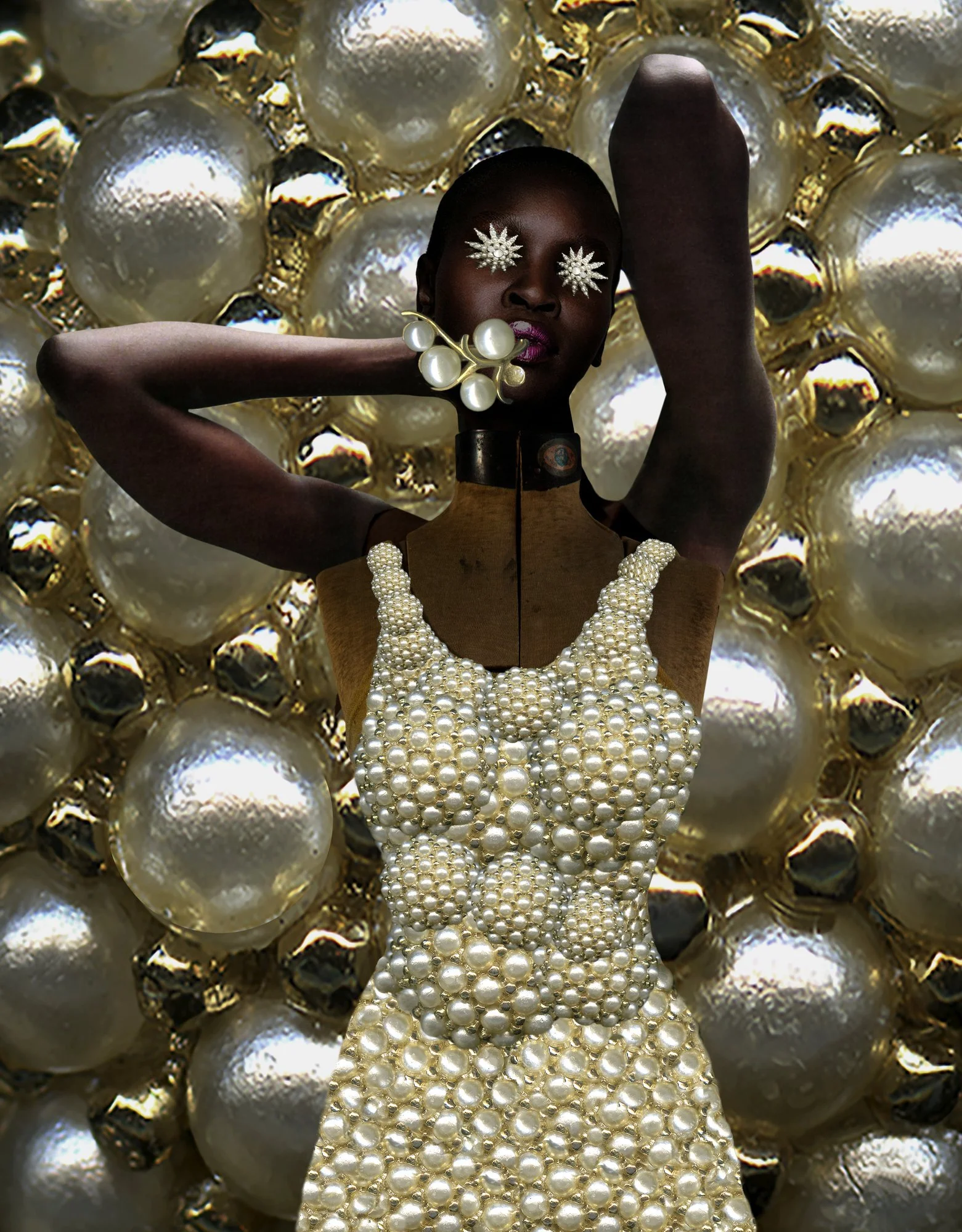 Black Pearl: Alek Wek, layered digital collage by Myra Fiori