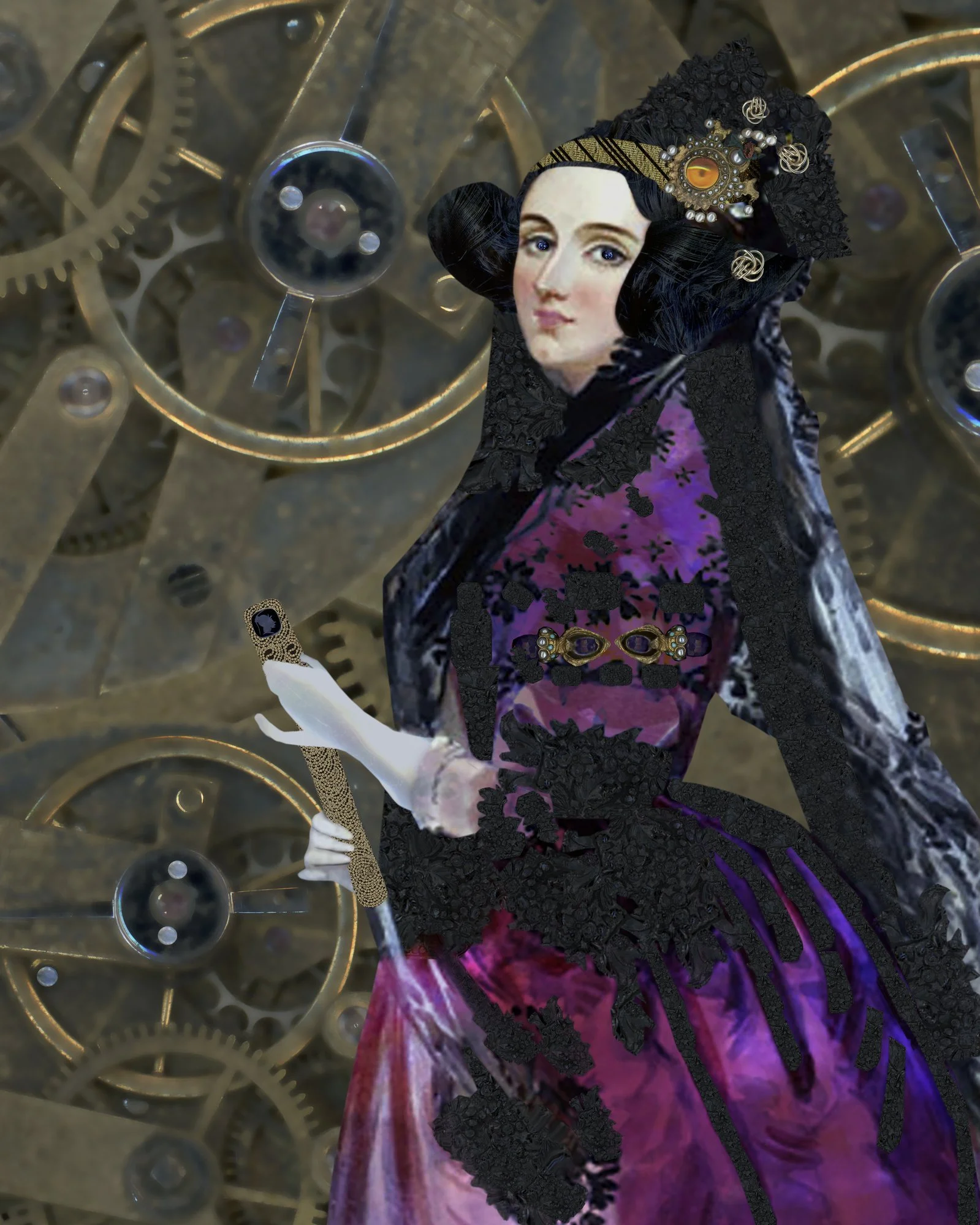 Compute This: Ada Lovelace, layered digital collage by Myra Fiori