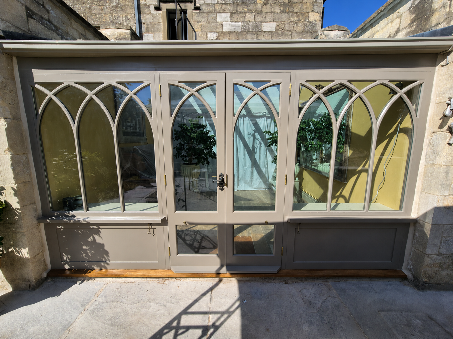 Bespoke Timber Joinery, Custom Gothic Arch Glazing & Exterior Fit