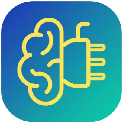 Icon depicting a brain connected to a power plug, symbolizing brain power or mental energy.
