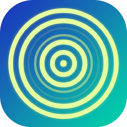 A digital icon featuring neon yellow concentric circles on a blue-green gradient background.