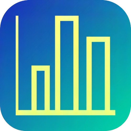 Stylized bar chart with four vertical bars on a blue-green gradient background.