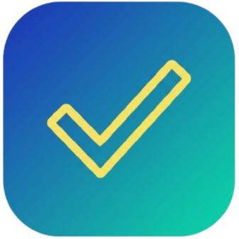 A yellow checkmark inside a rounded square with a gradient blue-green background.